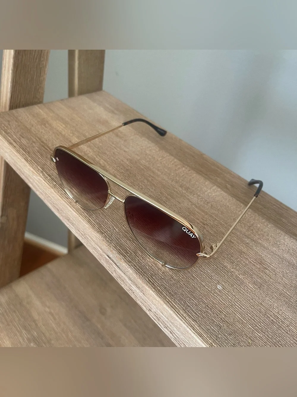 QUAY High Key Micro Gold Aviator Frame Brown Lenses Sunglasses  CAT 3 Gradient